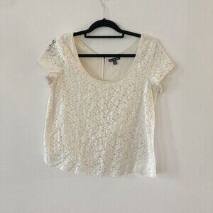 American Eagle Outfitters Women’s Sz L White Lace Short Sleeve Boho Peasant Top